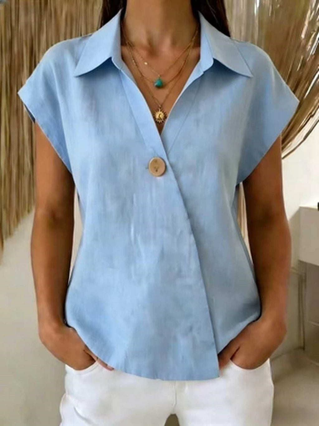 Loose-fitting Casual Lapel-button Top