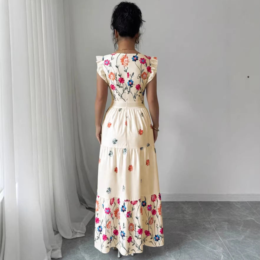 Womens Puff-sleeve Floral-print Waist-cinching Dress