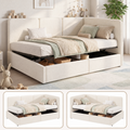 3FT Single Ottoman Daybed With Storage, 90 X 190 Cm Upholstered Daybed, Reversible Left Or Right Chaise Design, Hydraulic Lift Storage Bed Frame, Boucle, Beige