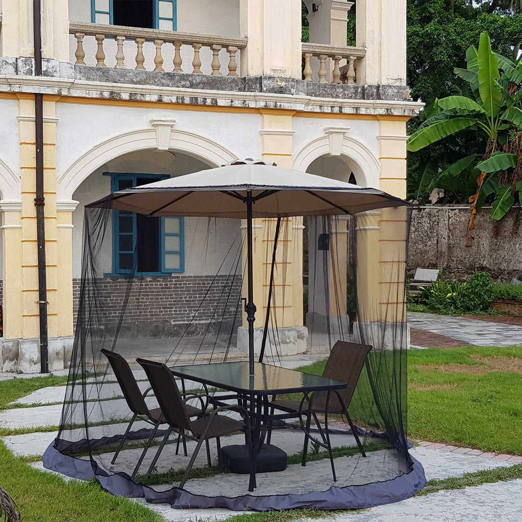 Patio Umbrella Netting 230CM Height Polyester Mesh Parasol Protective Screen Fit 250-300CM Umbrellas