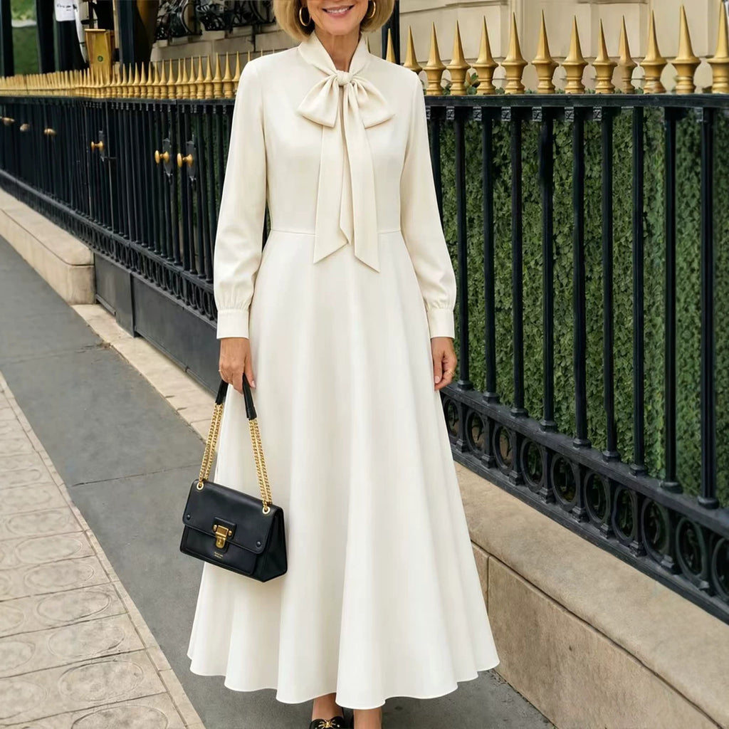 Springautumn Long-sleeve Puff-sleeve Dress With Bow Details At The Hem