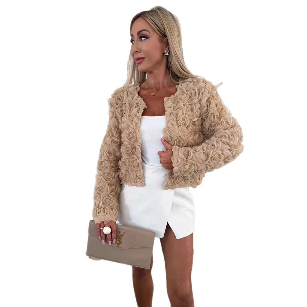 Womens Fashion Solid-color Long-sleeve Cropped Jacket Coat