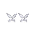 S925 Sterling Silver Butterfly Stud Earrings, D-VVS1 Moissanite Marquise & Round Cut, Platinum Plated 1.6g Women's Jewelry Gift Box