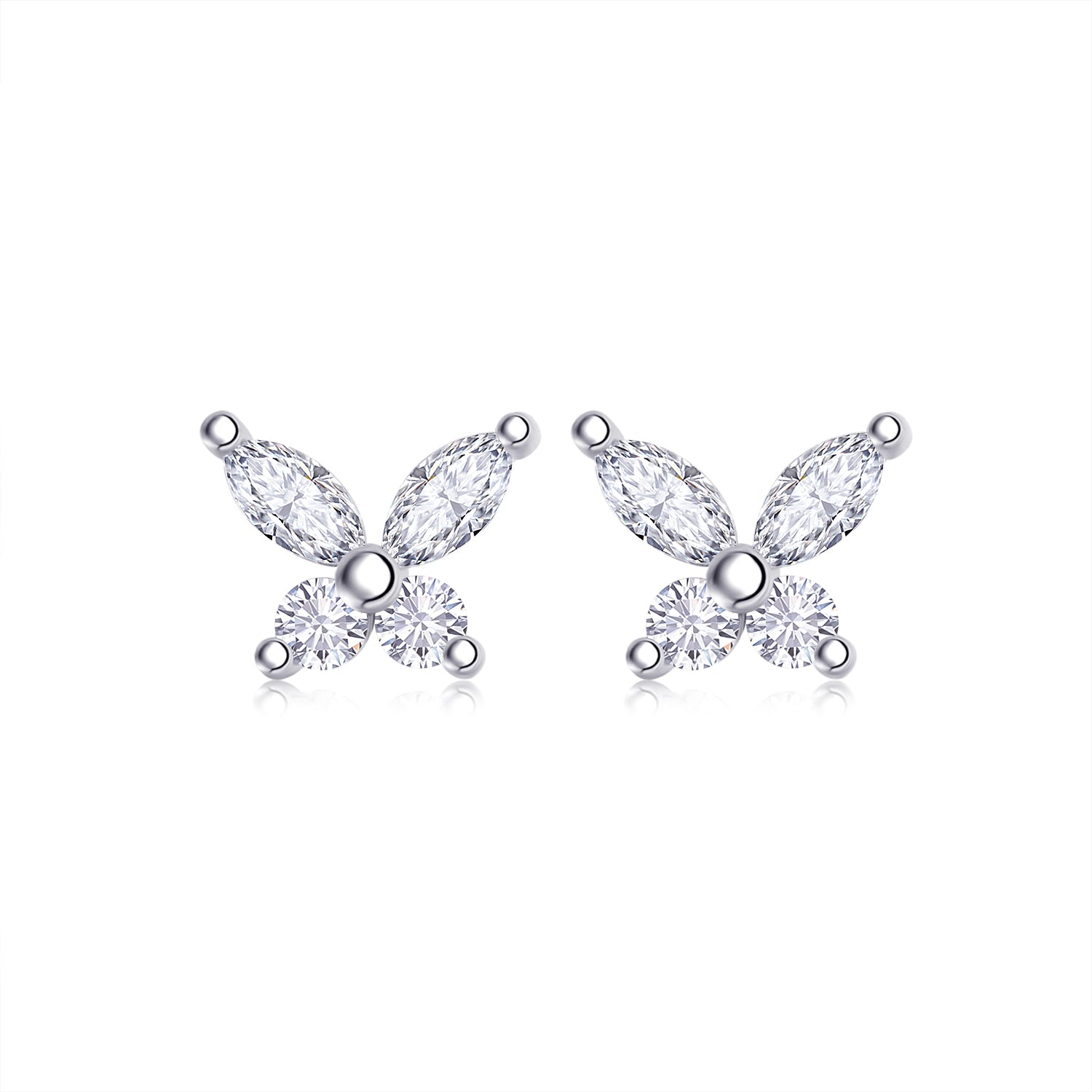 S925 Sterling Silver Butterfly Stud Earrings, D-VVS1 Moissanite Marquise & Round Cut, Platinum Plated 1.6g Women's Jewelry Gift Box