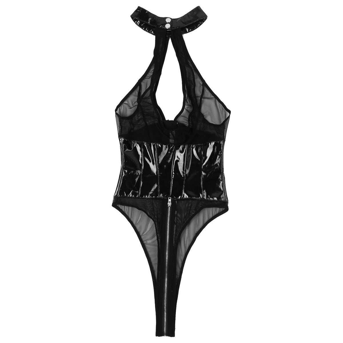 Women's Cutout One Piece Zip Patent Leather Underwear