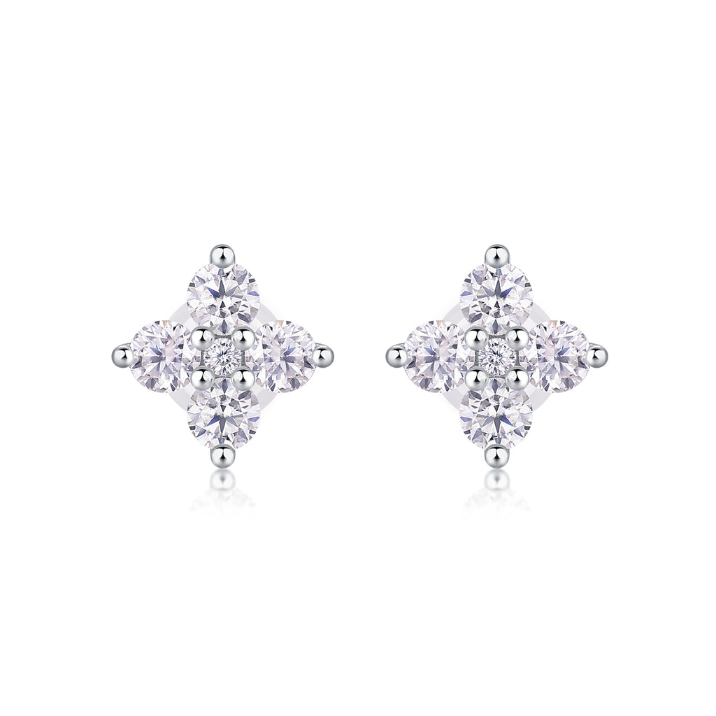 S925 Sterling Silver Gold Plated Clover Stud Earrings, D-VVS1 Moissanite, 1.2g Women's Jewelry Gift Box
