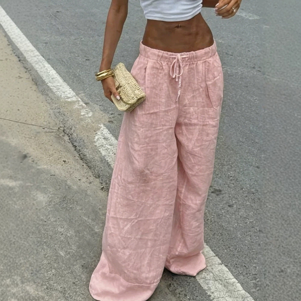 Womens Slim-fit Casual Loose-fitting Solid-color Trousers