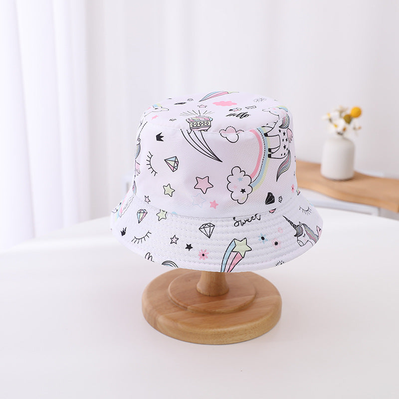 Childrens Double-Sided Flat-Brim Sun Bucket Hat