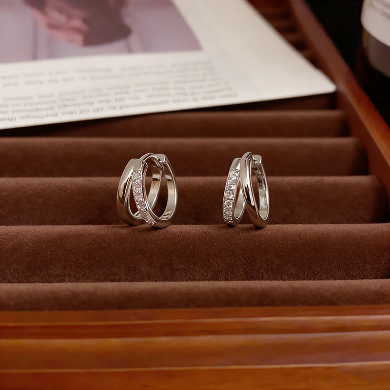 999 Fine Silver Diamond-studded Earrings For Women