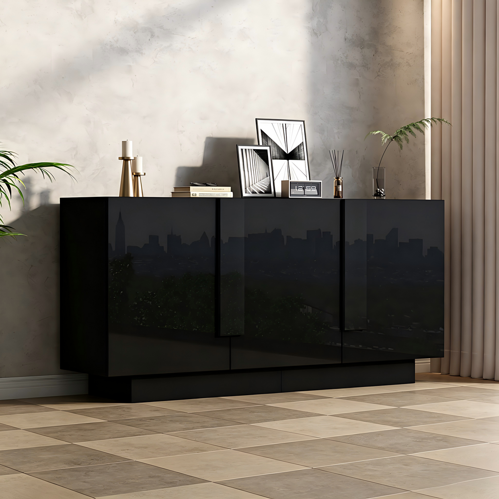 Living Room Sideboard  35 X 160 X 60 Cm , A Living Room Cabinet With 3 Doors, High-gloss Storage, 6 Storage Compartments And Plenty Of Storage Space.Wide Cabinet, Black, Chipboard, Easy To Clean, Ches