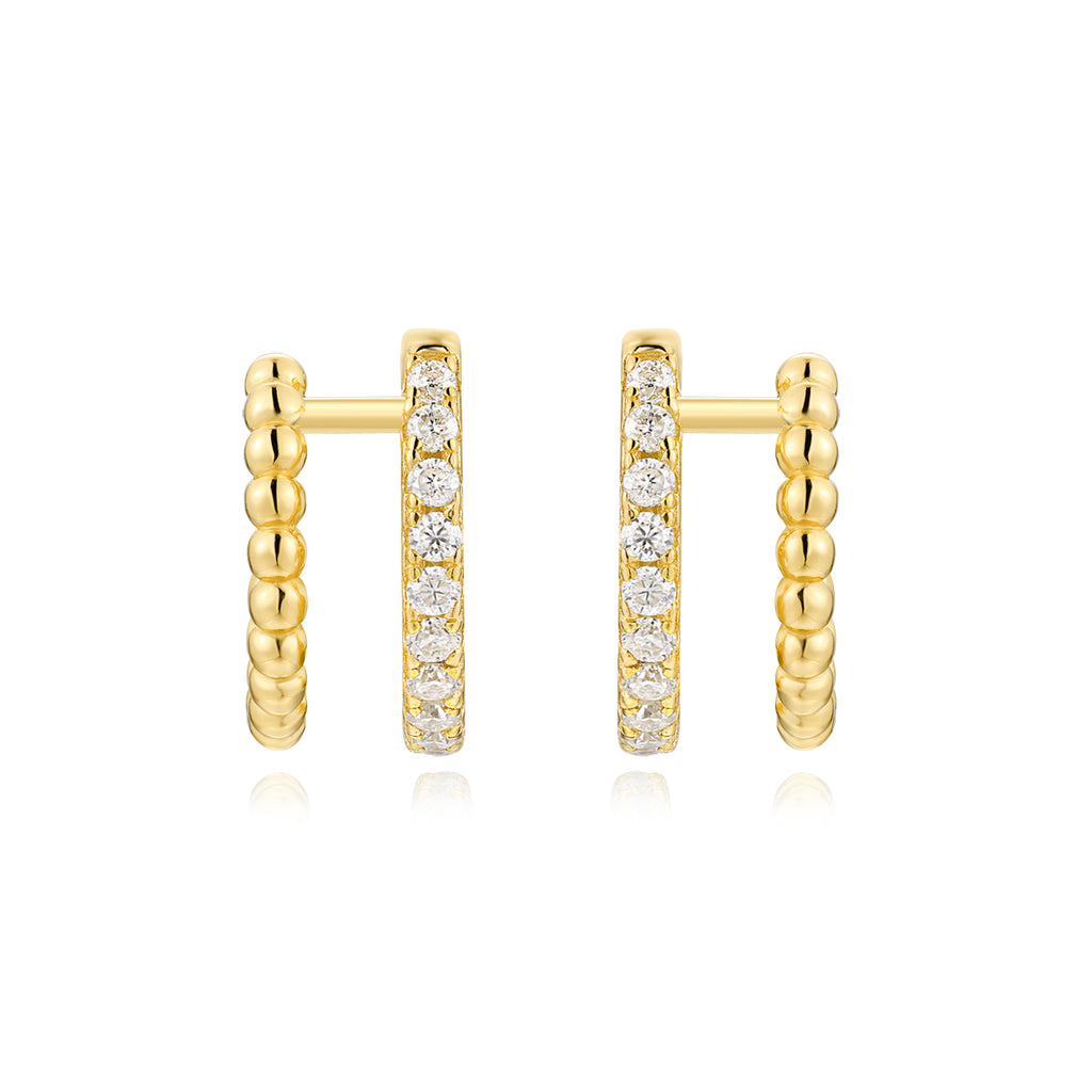 S925 Sterling Silver Double Hoop Earrings, D-VVS1 Moissanite Beaded Huggies, Platinum Plated 2.8g Women's Jewelry Gift Box
