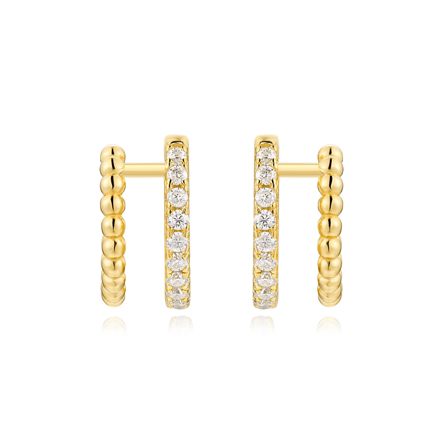 S925 Sterling Silver Double Hoop Earrings, D-VVS1 Moissanite Beaded Huggies, Platinum Plated 2.8g Women's Jewelry Gift Box