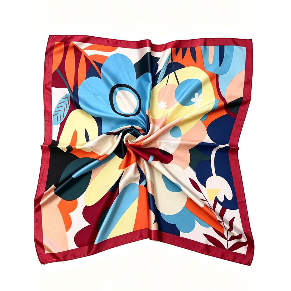 Abstract Floral Imitation Satin Square Scarf, Retro Decorative Scarf, Fashionable And Versatile Summer Lightweight Headscarf