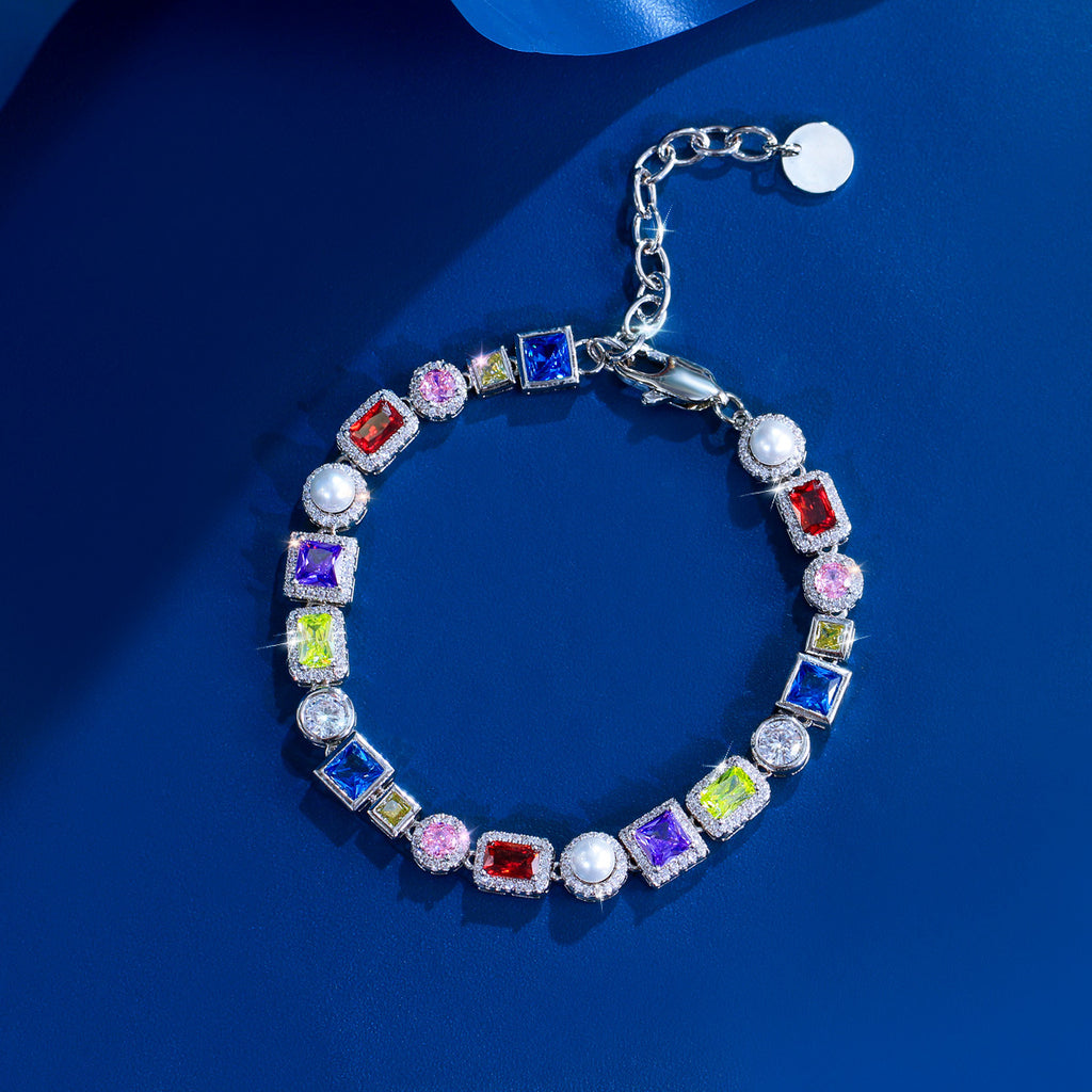 Shell Pearl Diamond Set Colored Zircon Bracelet