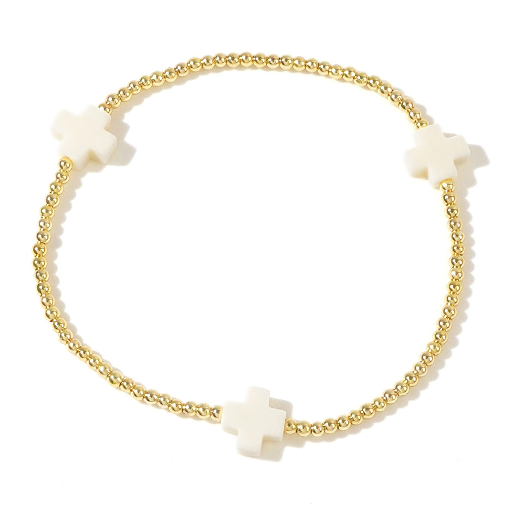 Womens Gold-colored Fine Bracelet With A Colorful Cross Design
