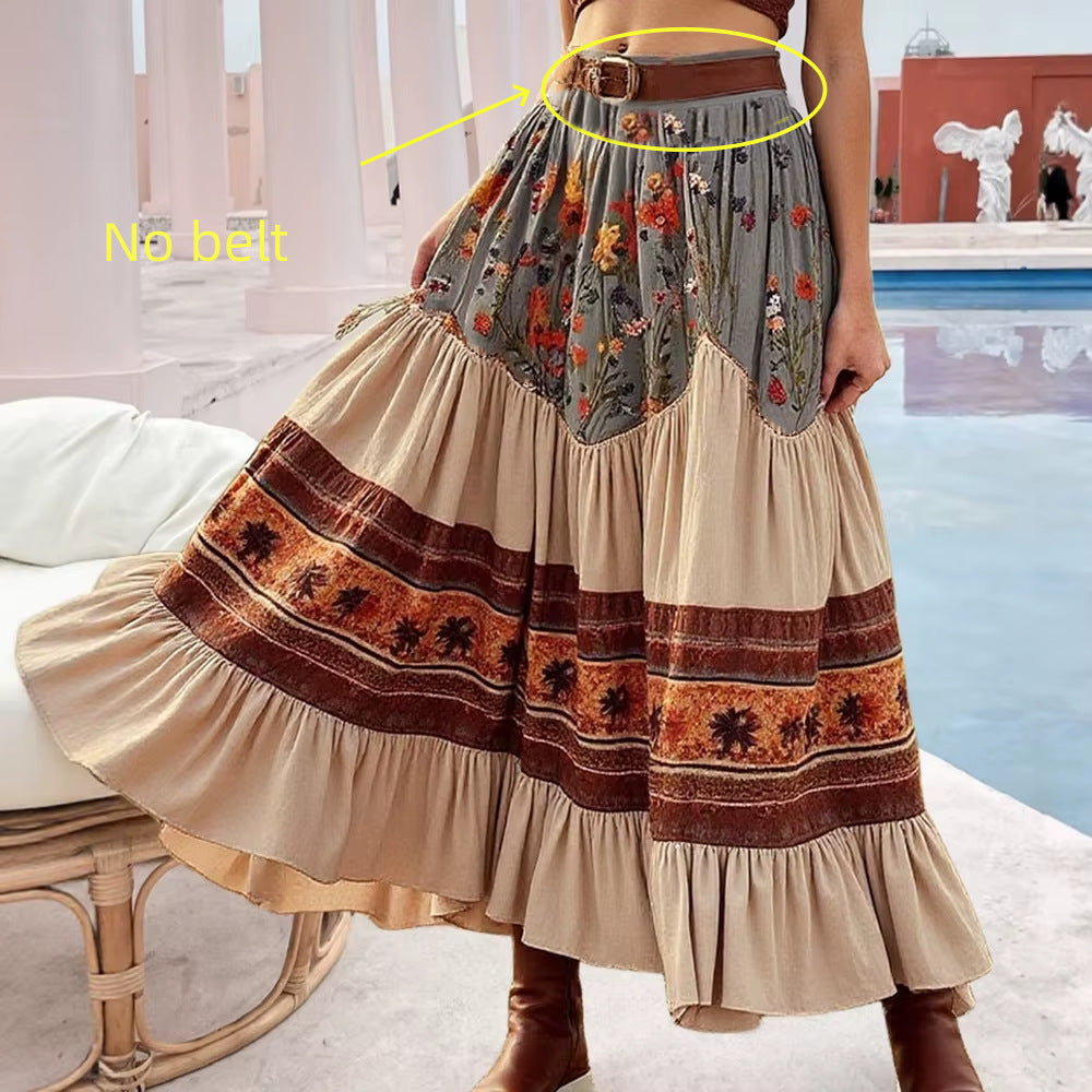 Bohemian Resort-style Artistic Patchwork Long Skirt