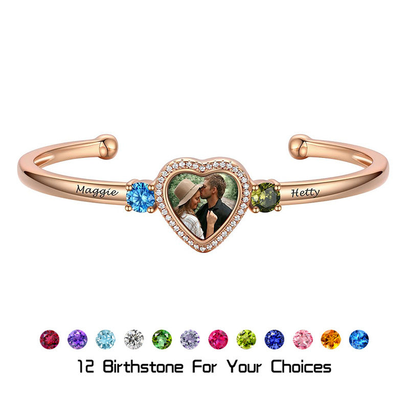 Birthday Stone Bracelet With Female Personality Engraved Name Handpiece