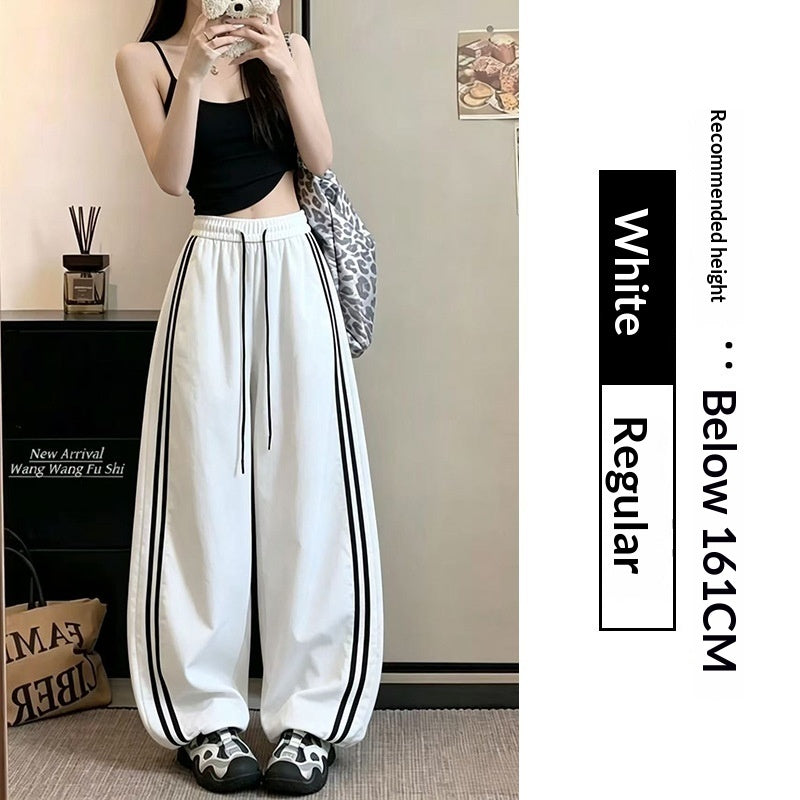 High-waisted Loose-fitting Ankle-tied Striped Pants
