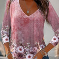 Womens V-neck Fashionable Pullover With A Loose-fit Print