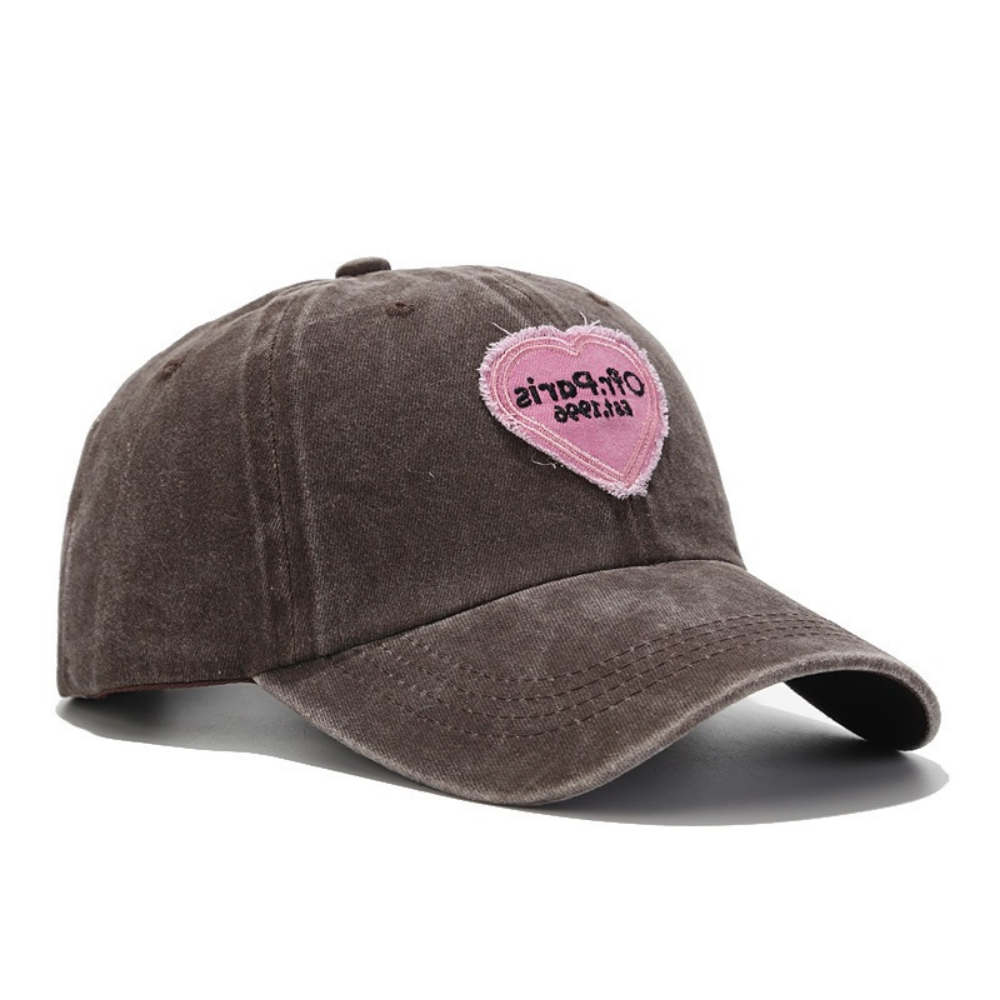 Women's Washed And Distressed Heart-patterned Patchwork Embroidered Baseball Cap For Street Wear At Music Festival, Fashionable And Sweet-cool Style, Sun Protection Hat
