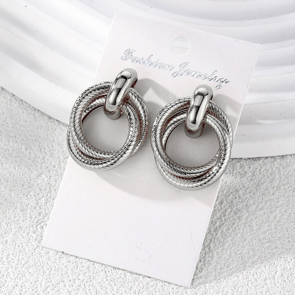 Cross-Border Bulk Wholesale Retro Geometric Metal Earring Sets, Popular European Vintage Design Unique Chic High-End Metal Stud Jewelry