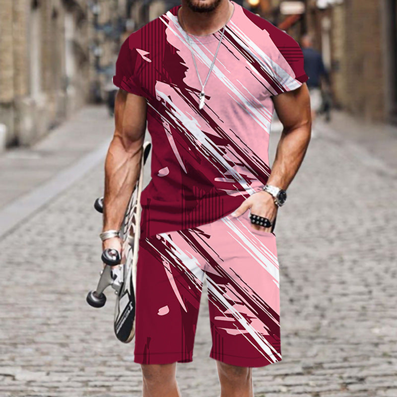 Printed Mens Summer Short-Sleeve Beach Pants Set