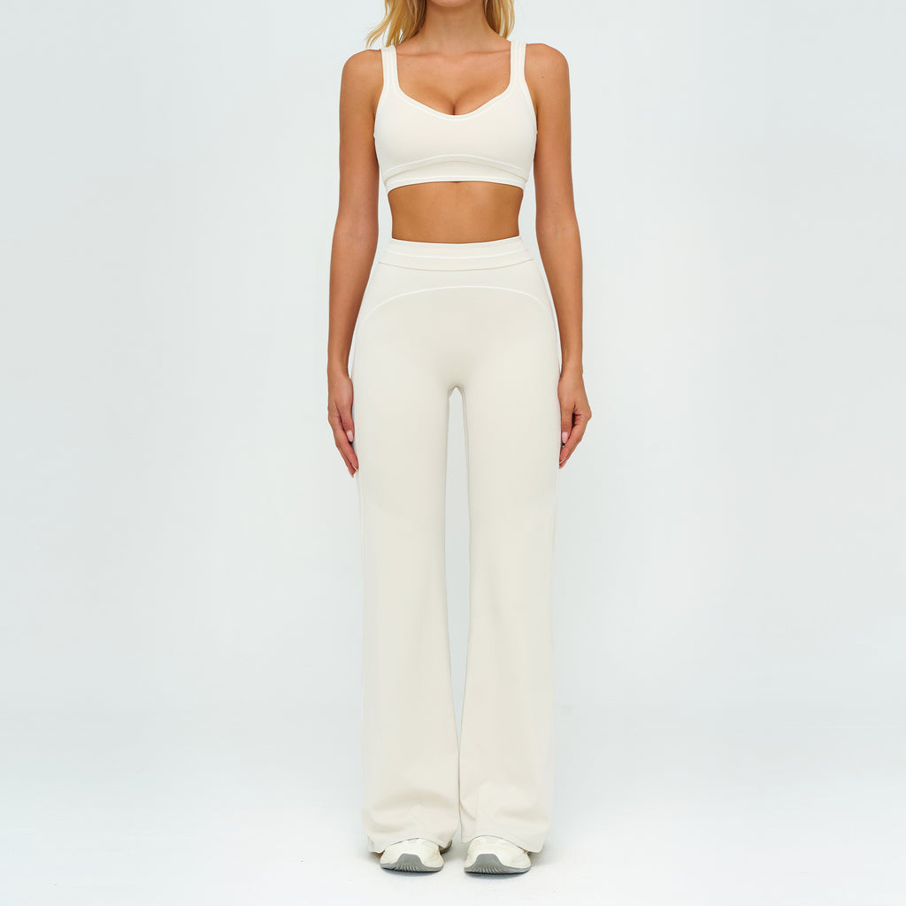 Contrast-color Brushed Yoga Set With Dual Shoulder Straps