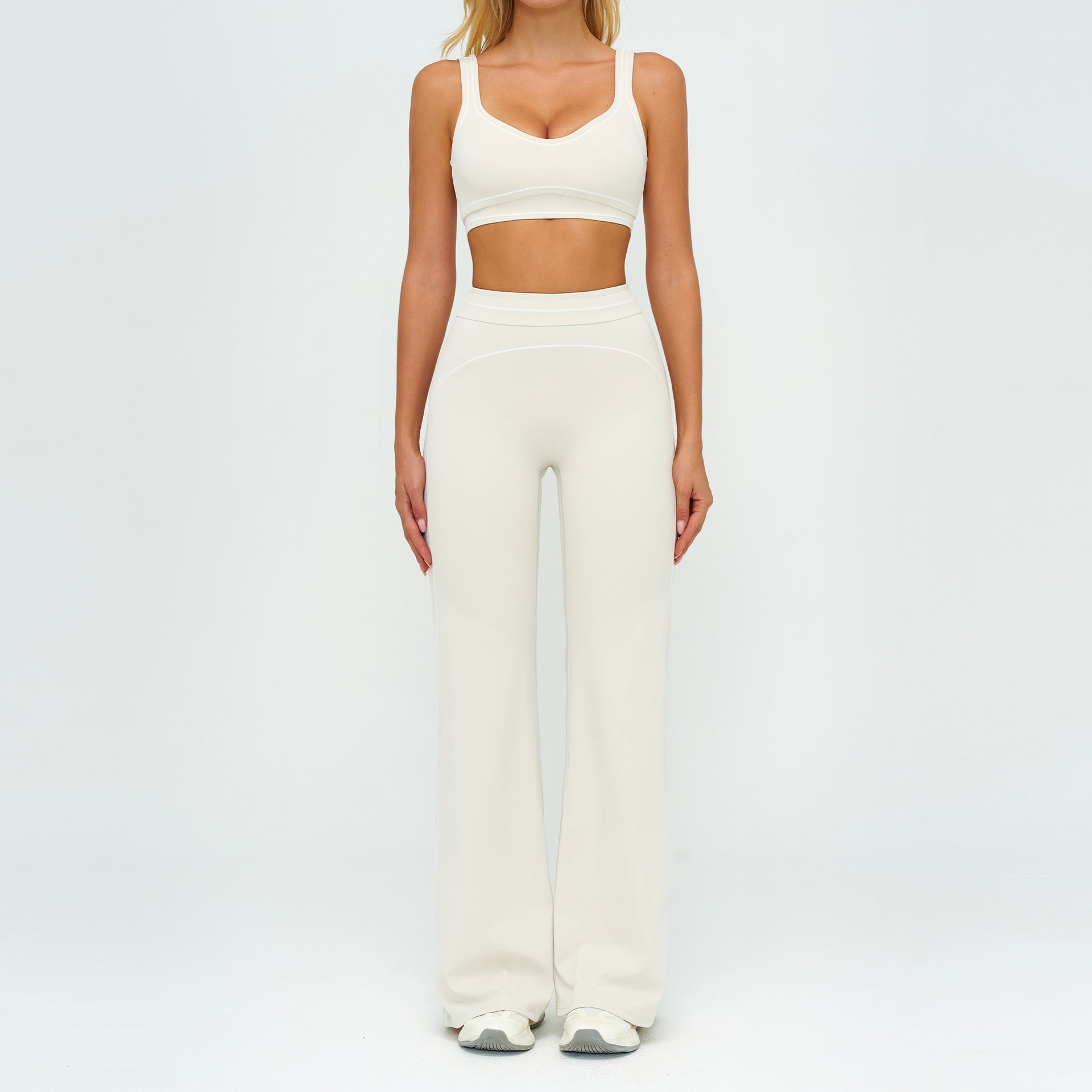 Contrast-color Brushed Yoga Set With Dual Shoulder Straps