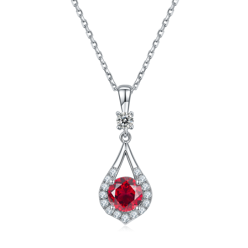 S925 Sterling Silver Teardrop Halo Necklace, 1ct D-VVS1 Moissanite & Lab-Grown Gems, Platinum Plated 1.7g With GRA Certificate Gift Box