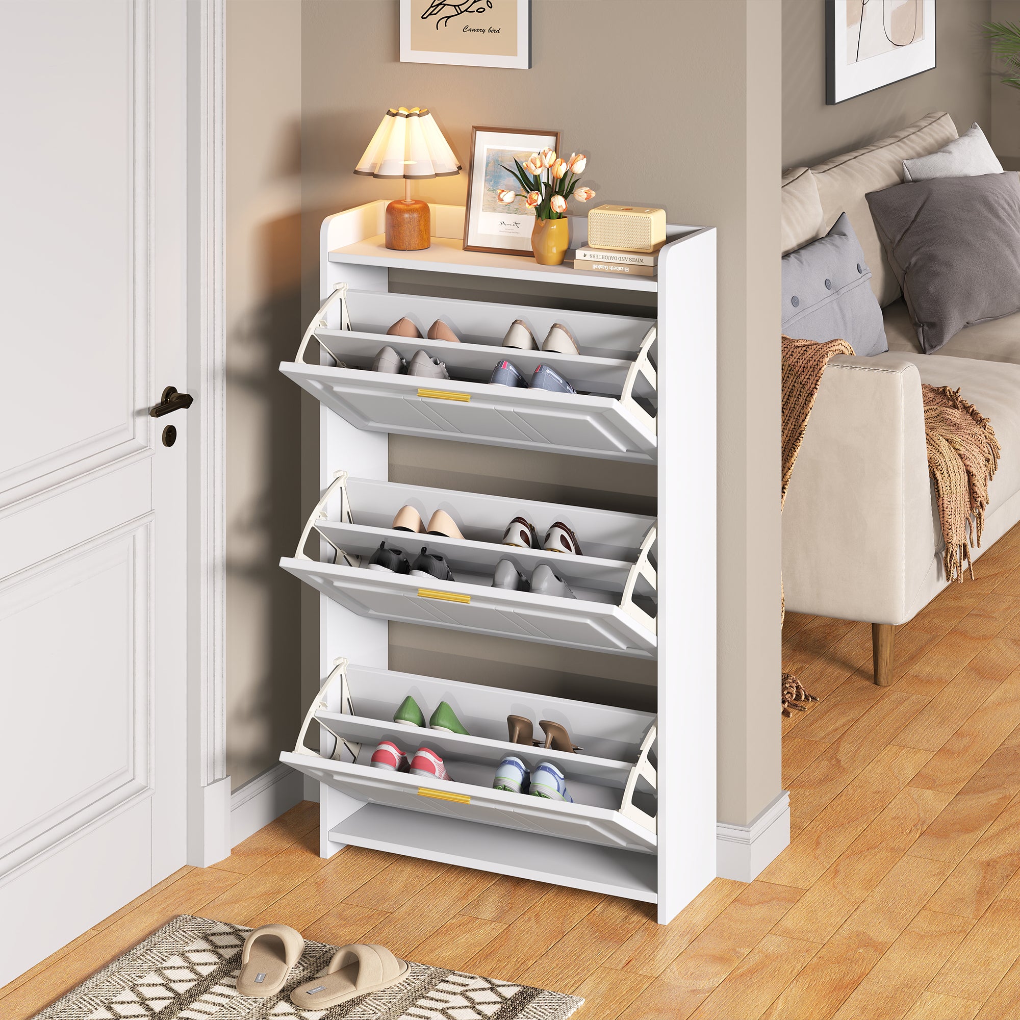 70x24x120cm Shoe Cabinet Shoe Rack, With 6 Compartments, Cabinets Shoe Cabinets Shoe Tall Cabinets,Can Be Placed In Hallways, Doors, Living Rooms And Offices,MDF Chipboard, White