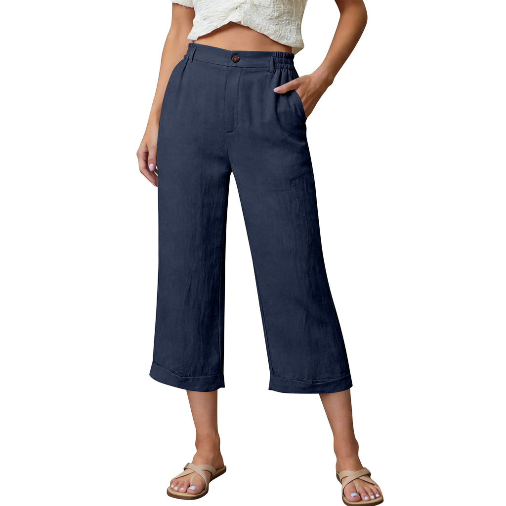 Pocketed Loose-fitting Breathable Summer Capri Pants For Home Wea