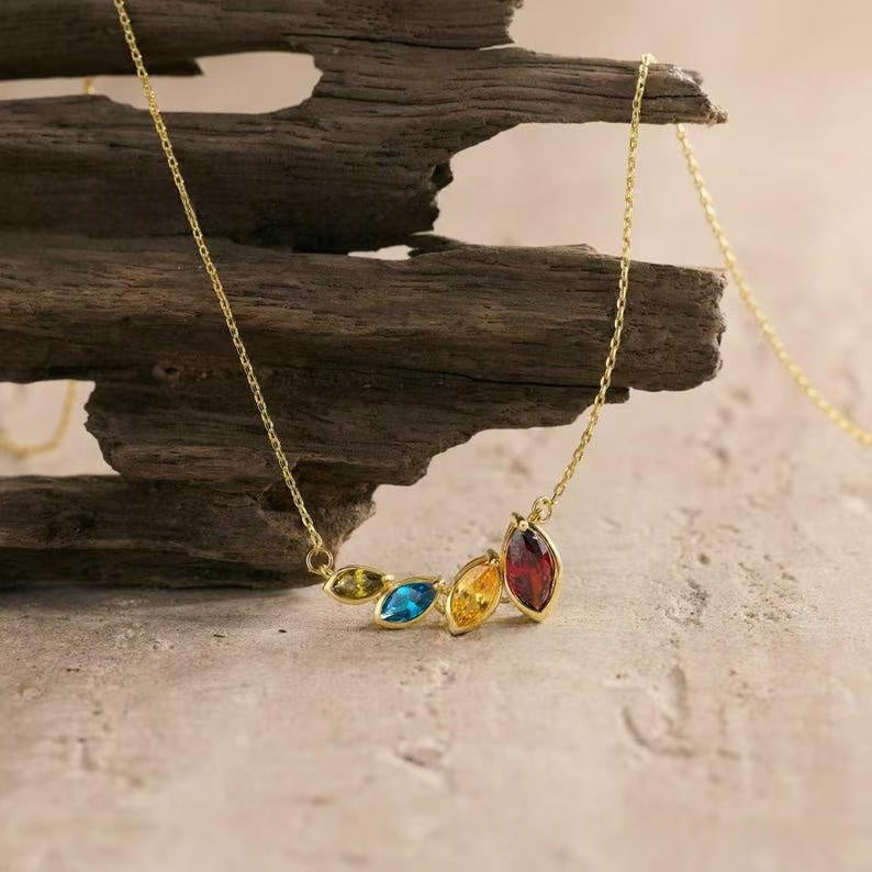 Mother's Day Light Luxury Customized Elliptical Combination Birthday Stone Lock Bone Chain