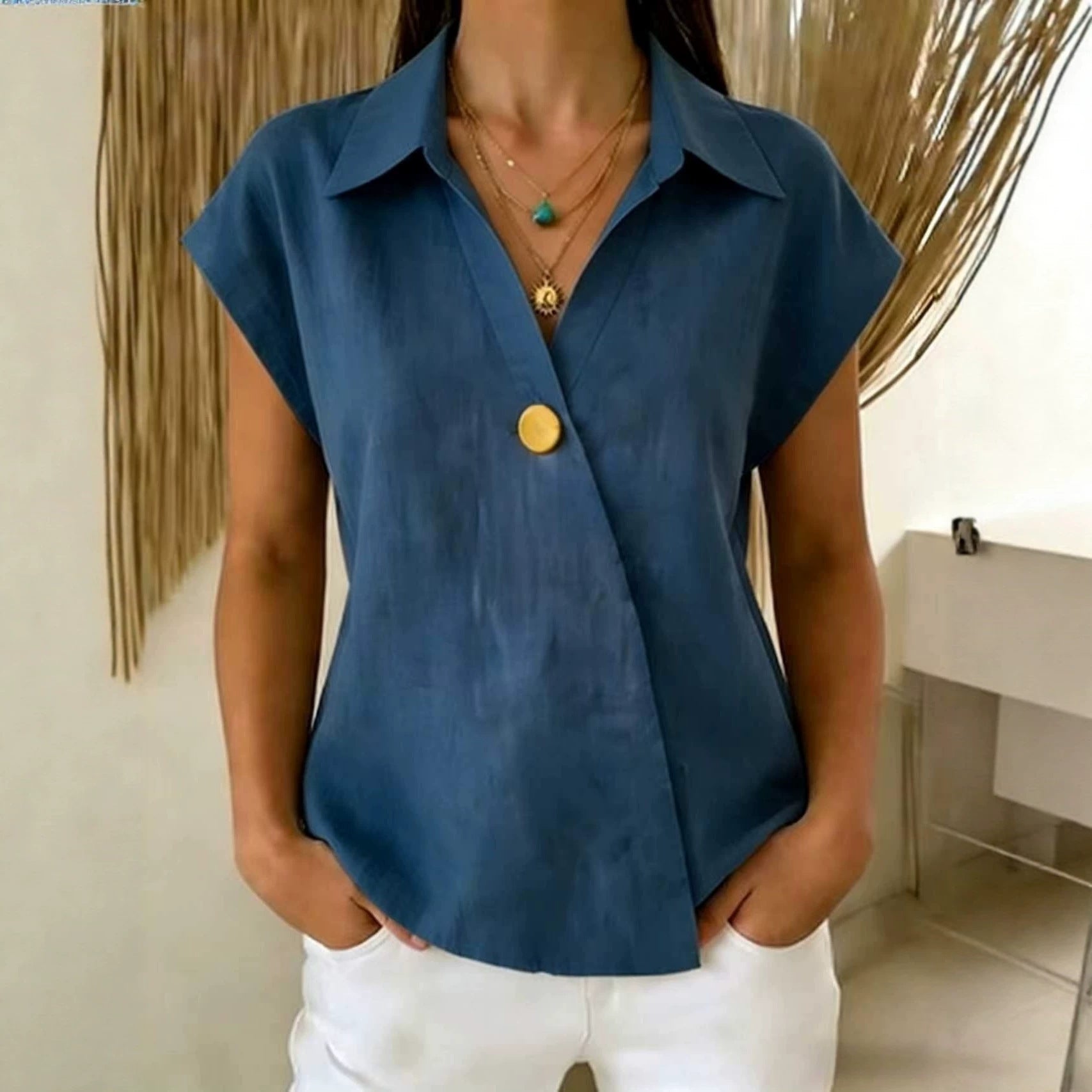 Loose-fitting Casual Lapel-button Top