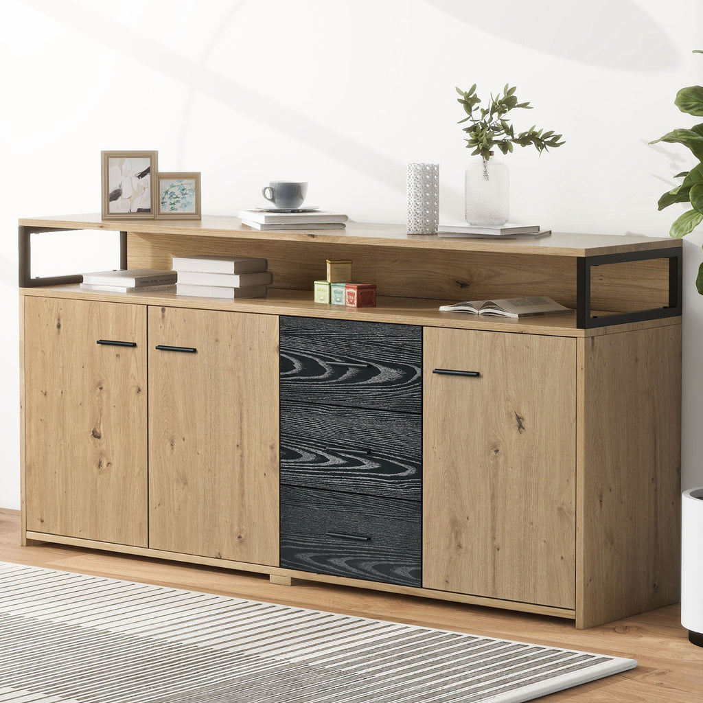 Industrial Sideboard With 3 Doors And 3 Drawers, Chest Of Drawers & Kitchen Cabinet, Multi-purpose Storage Highboard With Metal Handles For Bedroom, Living Room And Office, Size 1503575.9cm