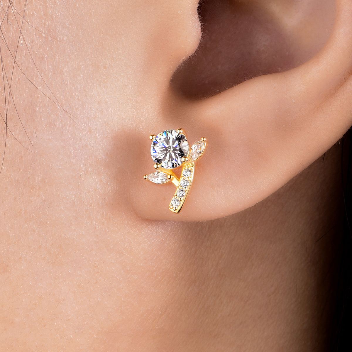 S925 Sterling Silver Flower Branch Stud Earrings, 5mm D-VVS1 Moissanite Leaf Design, Platinum Plated 2g Women's Jewelry Gift Box