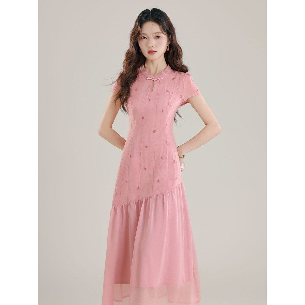 Womens New Chinese-Style Spliced Fake Two-Piece Dress