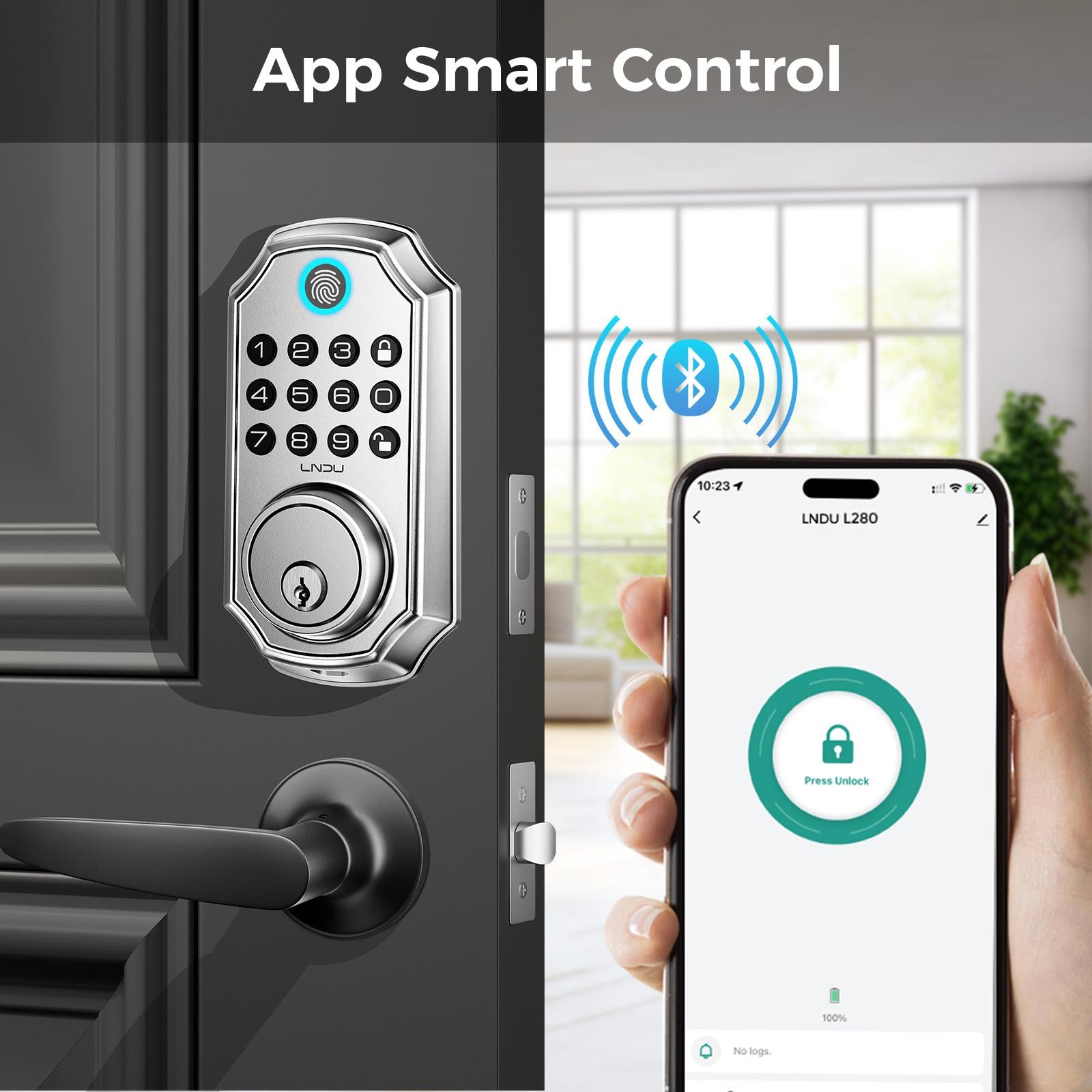 Keyless Entry Door Lock With Handle App-Controlled Front Door Lock Set With Keypad  Auto-Lock & One-Touch Locking  Anti-Peep Code Feature  Easy Installation