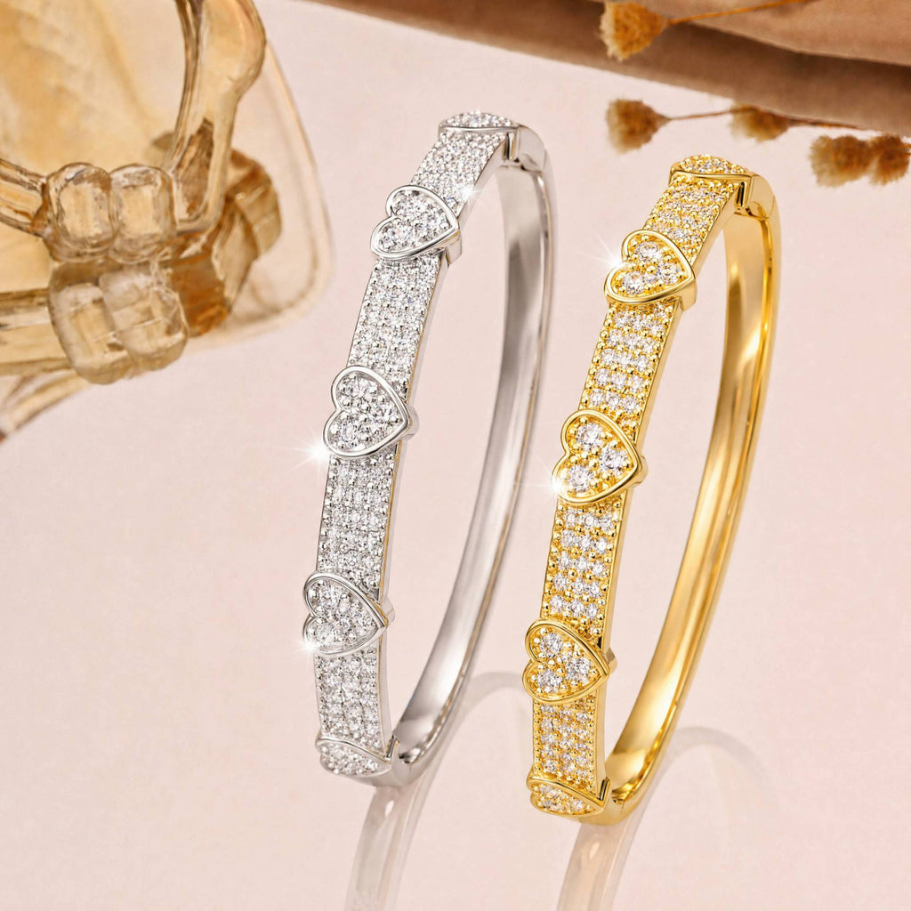 Three-dimensional Diamond-encrusted Heart Bracelet