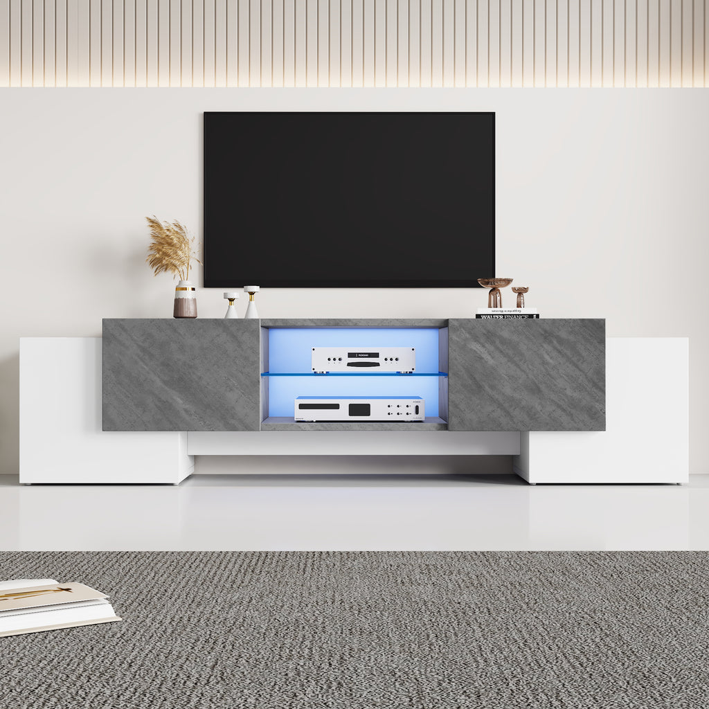 180x40x46.5cm Plain White And Grey TV Cabinet With Bluetooth LED, Lowboard TV Cabinet Suitable For Living Room TV Cabinets With 60-65-70 Inch TVs