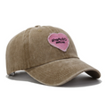 Women's Washed And Distressed Heart-patterned Patchwork Embroidered Baseball Cap For Street Wear At Music Festival, Fashionable And Sweet-cool Style, Sun Protection Hat