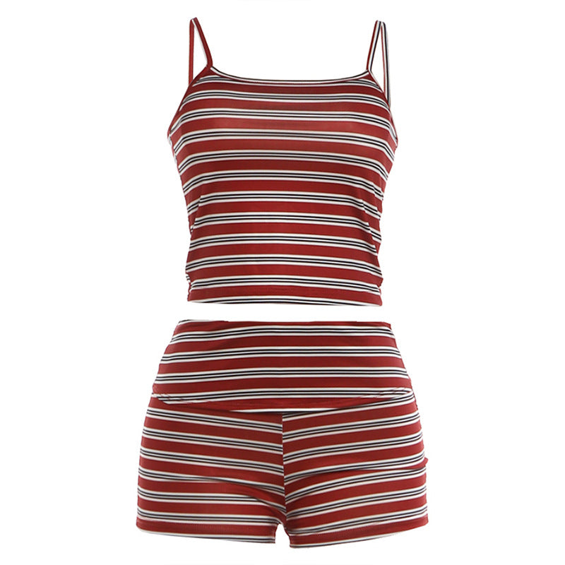 Womens Slim-fit Cropped Camisole And Striped Shorts Set