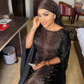 Round neck loose bat sleeve robe with turban