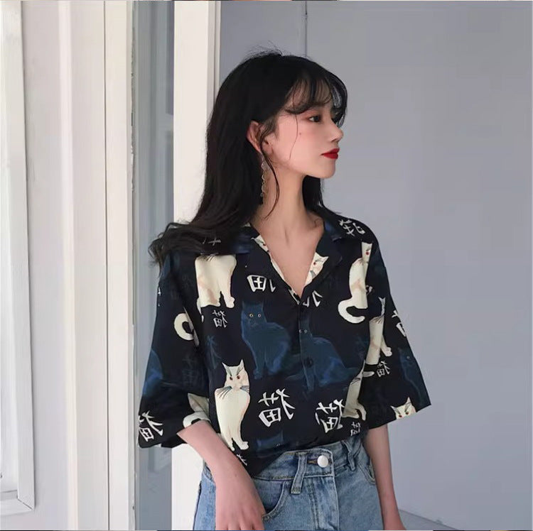 Womens Slimming Casual Floral Short-sleeve Top