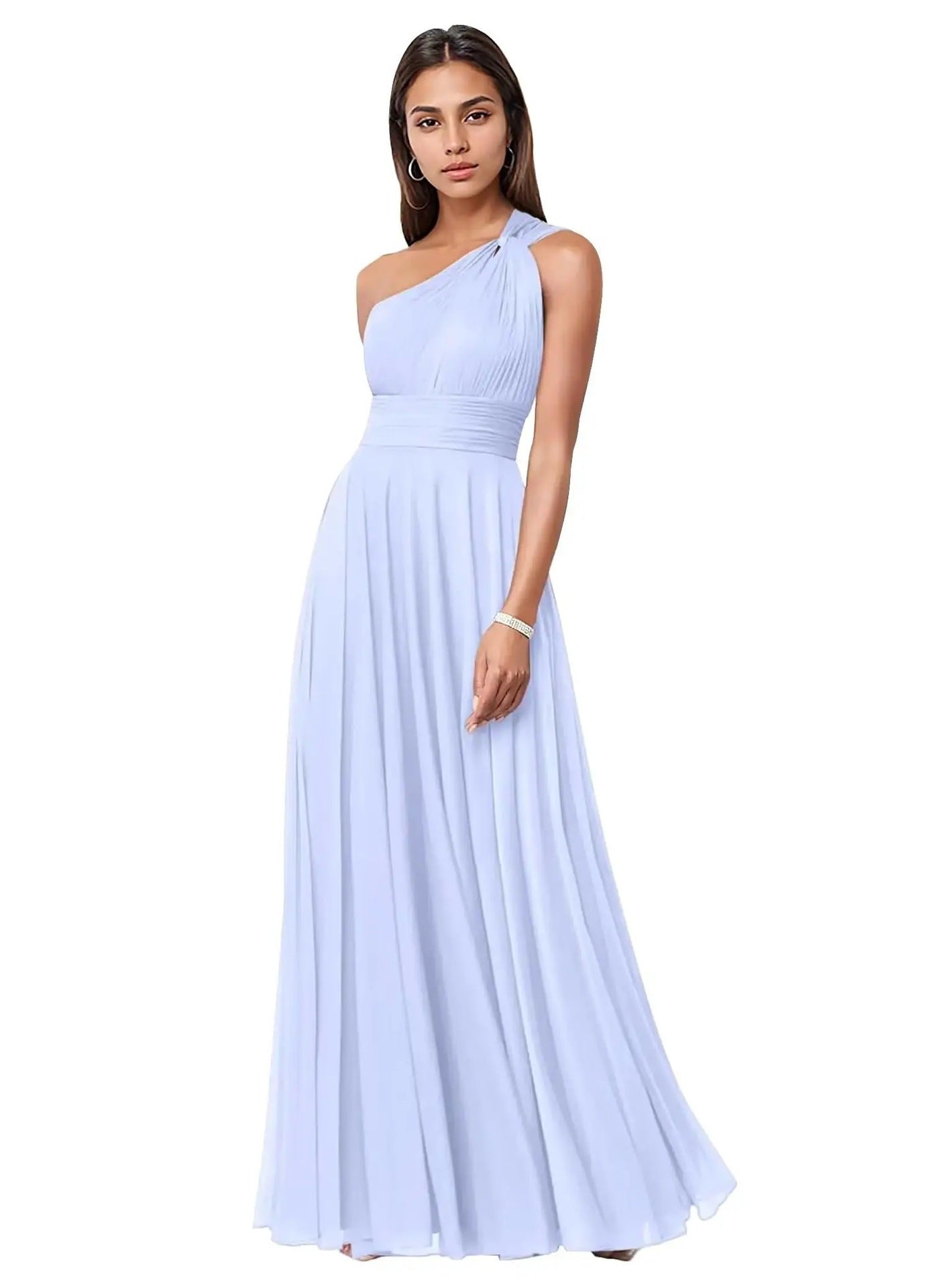 Womens Wedding One-Shoulder Chiffon Dress