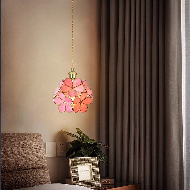 Japanese Style All Copper Glass Petal Pendant Lamp Restaurant Coffee Shop