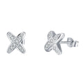 S925 Sterling Silver X-Shape Stud Earrings, D-VVS1 Moissanite Pave, Platinum Plated 1.5g Women's Jewelry Gift Box