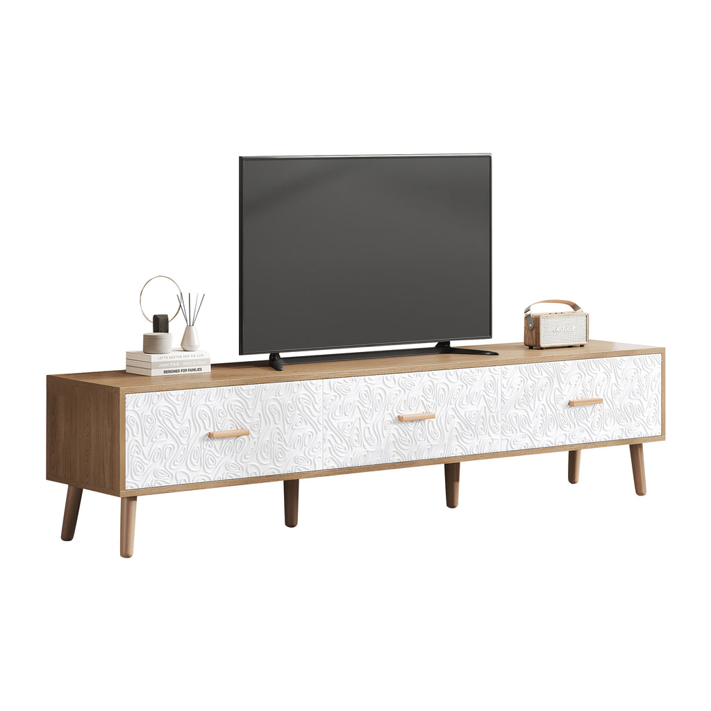 TV Low Panel Vintage, TV Cabinet Wooden TV Table - Living Room Bedroom, Light Wood, Vintage Grain White Door Panel, 150x35x39cm