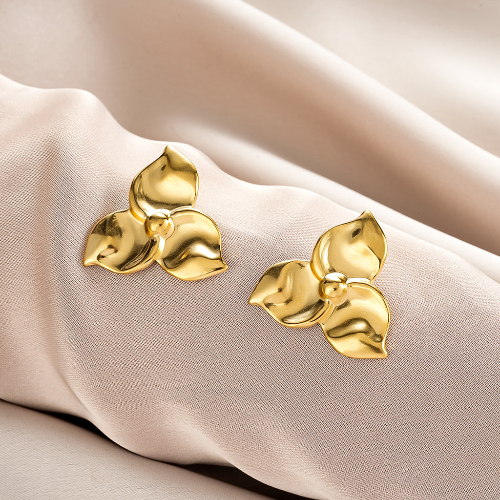 Trendy Geometric Heart Texture Oval Titanium Steel Earrings, 18K Gold Plated Stainless Steel Personality Daily Wear Stud Earrings