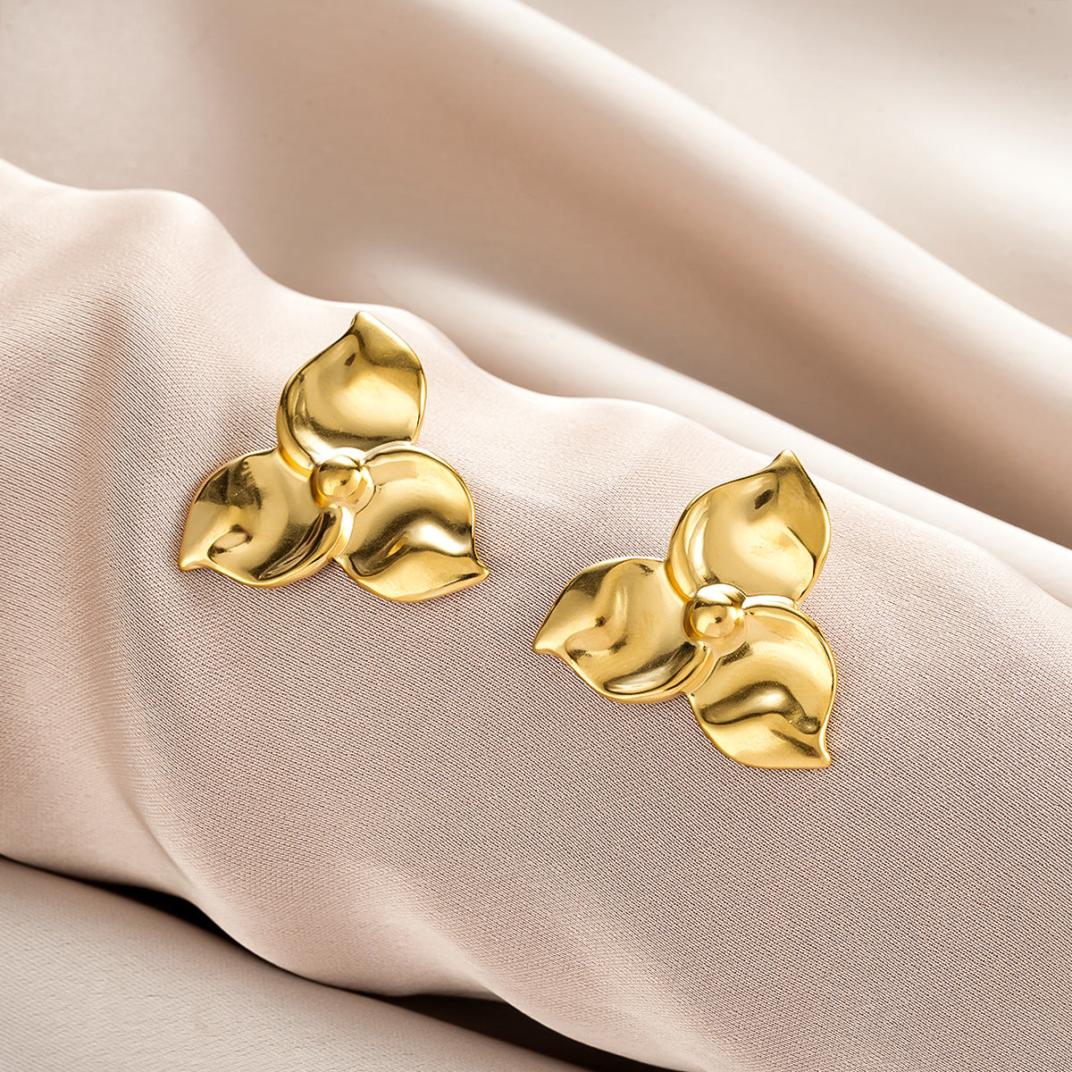 Trendy Geometric Heart Texture Oval Titanium Steel Earrings, 18K Gold Plated Stainless Steel Personality Daily Wear Stud Earrings