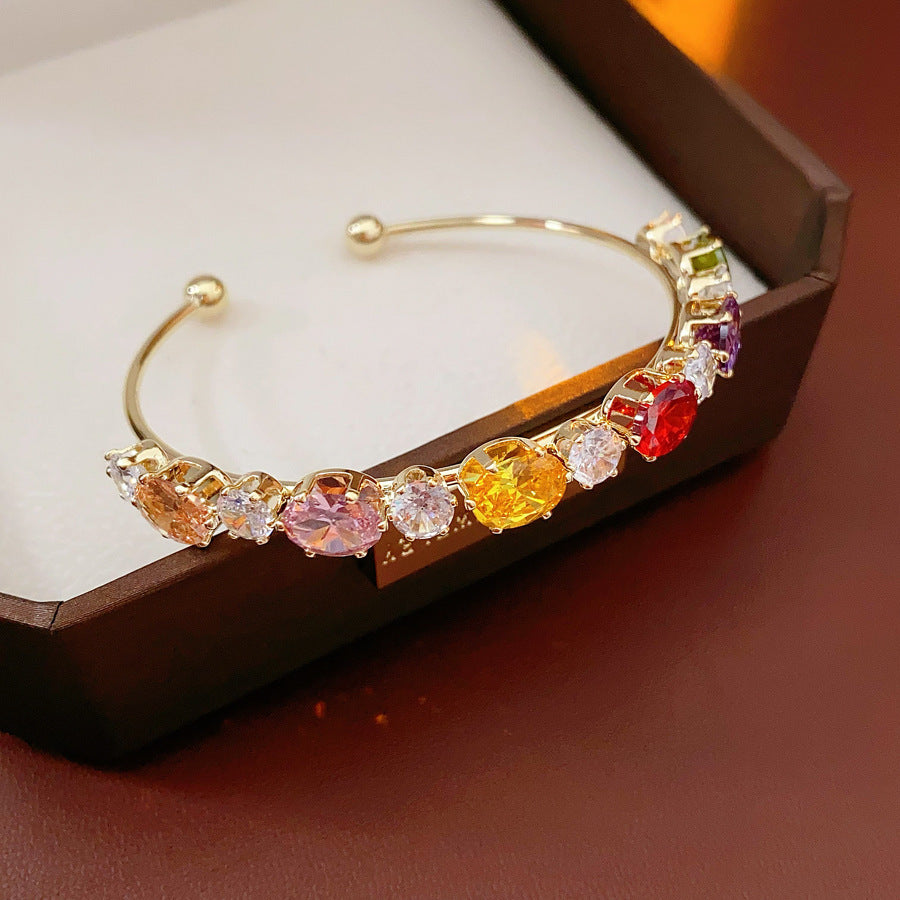 French Court Style Zircon Rhinestone Bangle Retro Light Luxury High-End Women Bracelet